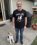 Load image into Gallery viewer, Squirrel Patrol unisex tee in Black with a custom wire fox terrier design | Alpha Paw