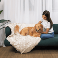 Load image into Gallery viewer, PupCloud™ Human-Size Dog Bed + Matching Waterproof Blanket Bundle - White with Brown Accents