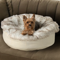 Load image into Gallery viewer, PupPouf™ Faux Fur Donut Dog Bed - White with Brown Accents