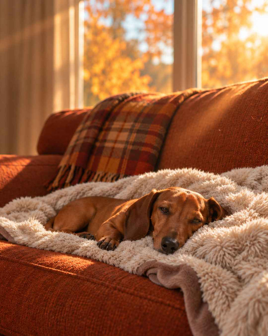 A small dog enjoying a couch nap.