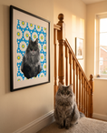 Load image into Gallery viewer, Framed custom pet print on a staircase wall with a long-haired cat