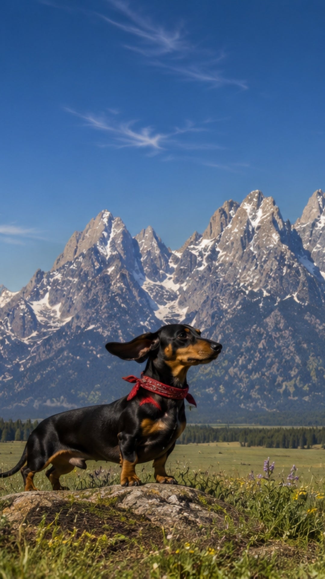 A small dog heroically braving a big wilderness.