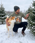 Load image into Gallery viewer, Xmas Patrol unisex tee in Heather Military Green with a custom Akita design | Alpha Paw
