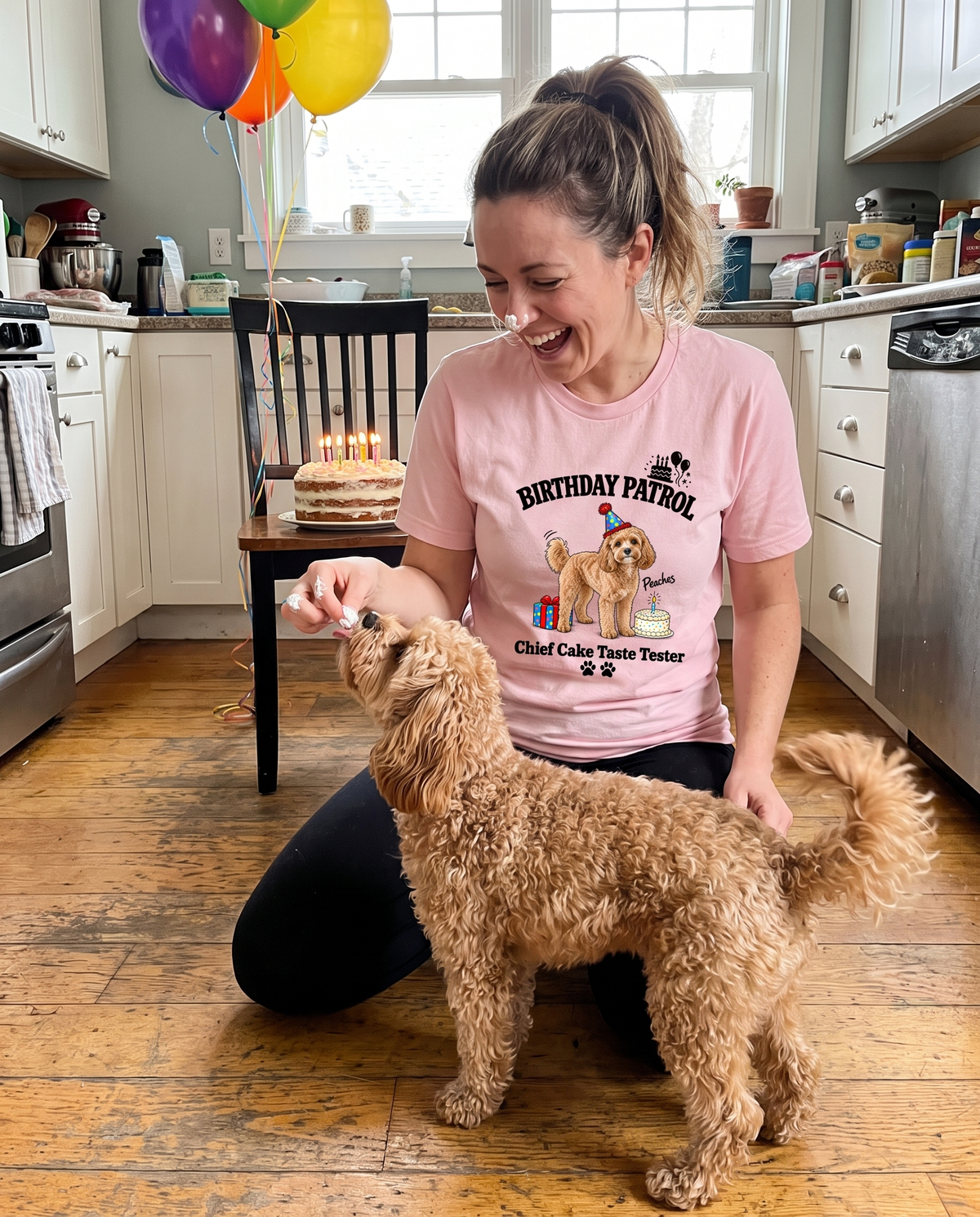 Birthday Patrol unisex tee in Pink with a custom Cavapoo design | Alpha Paw