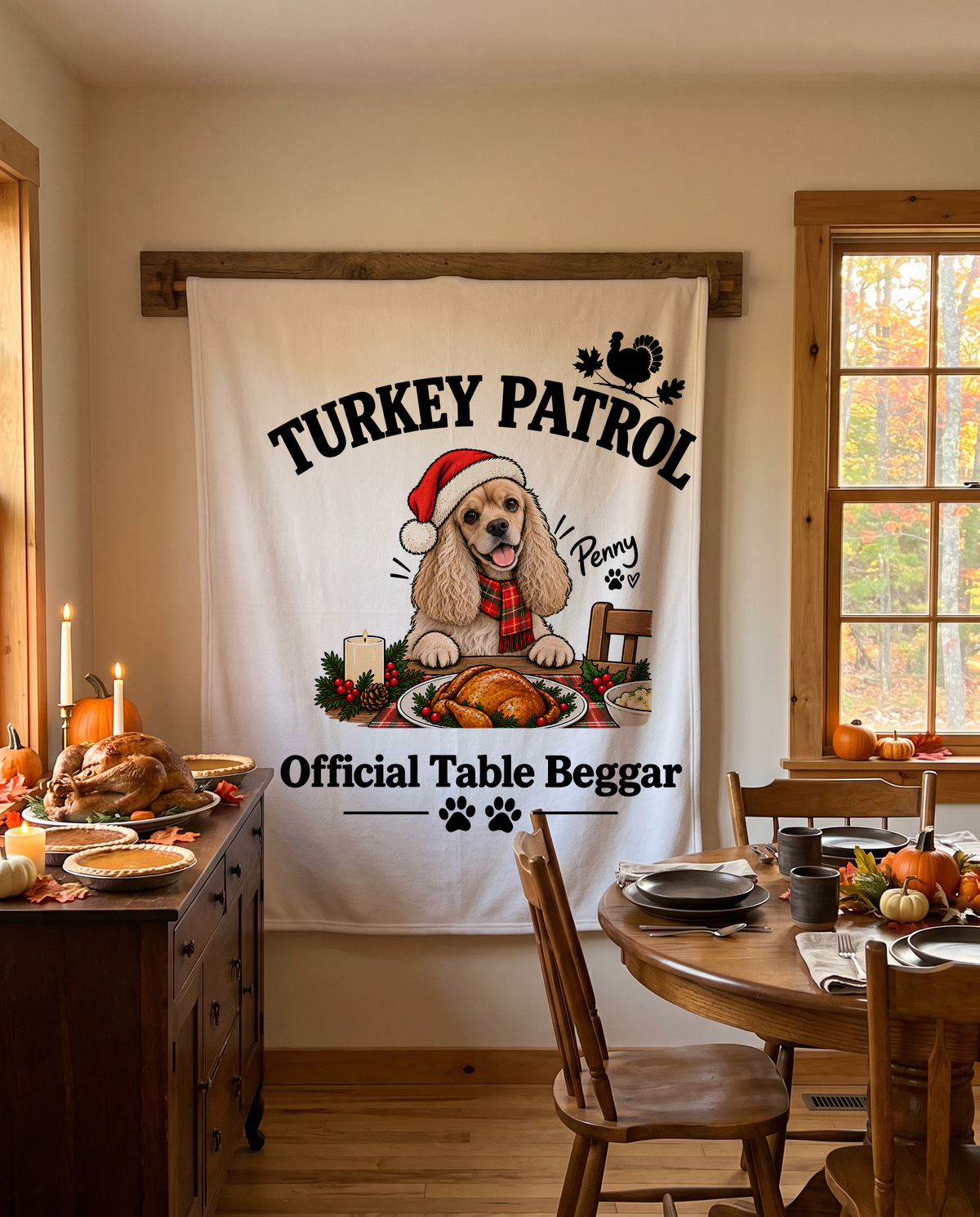 Turkey Patrol Table Beggar blanket with a custom Cocker Spaniel design | Alpha Paw