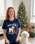Load image into Gallery viewer, Xmas Patrol unisex tee in Navy with a custom Bichon Frise design | Alpha Paw
