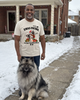 Load image into Gallery viewer, Xmas Patrol unisex tee in Natural with a custom Keeshond design | Alpha Paw
