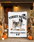 Load image into Gallery viewer, Turkey Patrol Scrap Janitor blanket with a custom Norwegian Elkhound design | Alpha Paw
