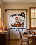 Load image into Gallery viewer, Turkey Patrol Table Beggar blanket with a custom Selkirk Rex cat design | Alpha Paw
