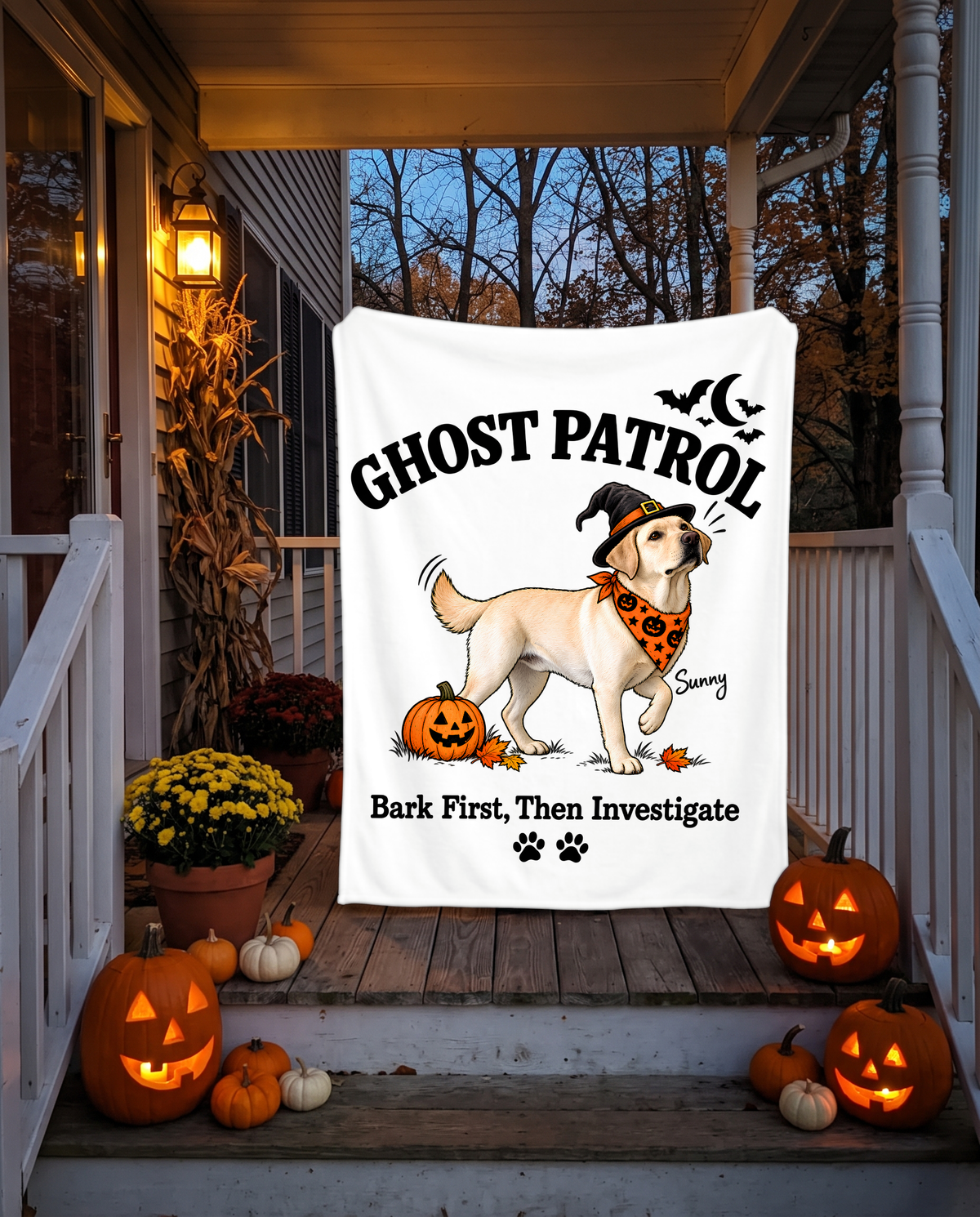 Ghost Patrol blanket with a custom Yellow Labrador design | Alpha Paw