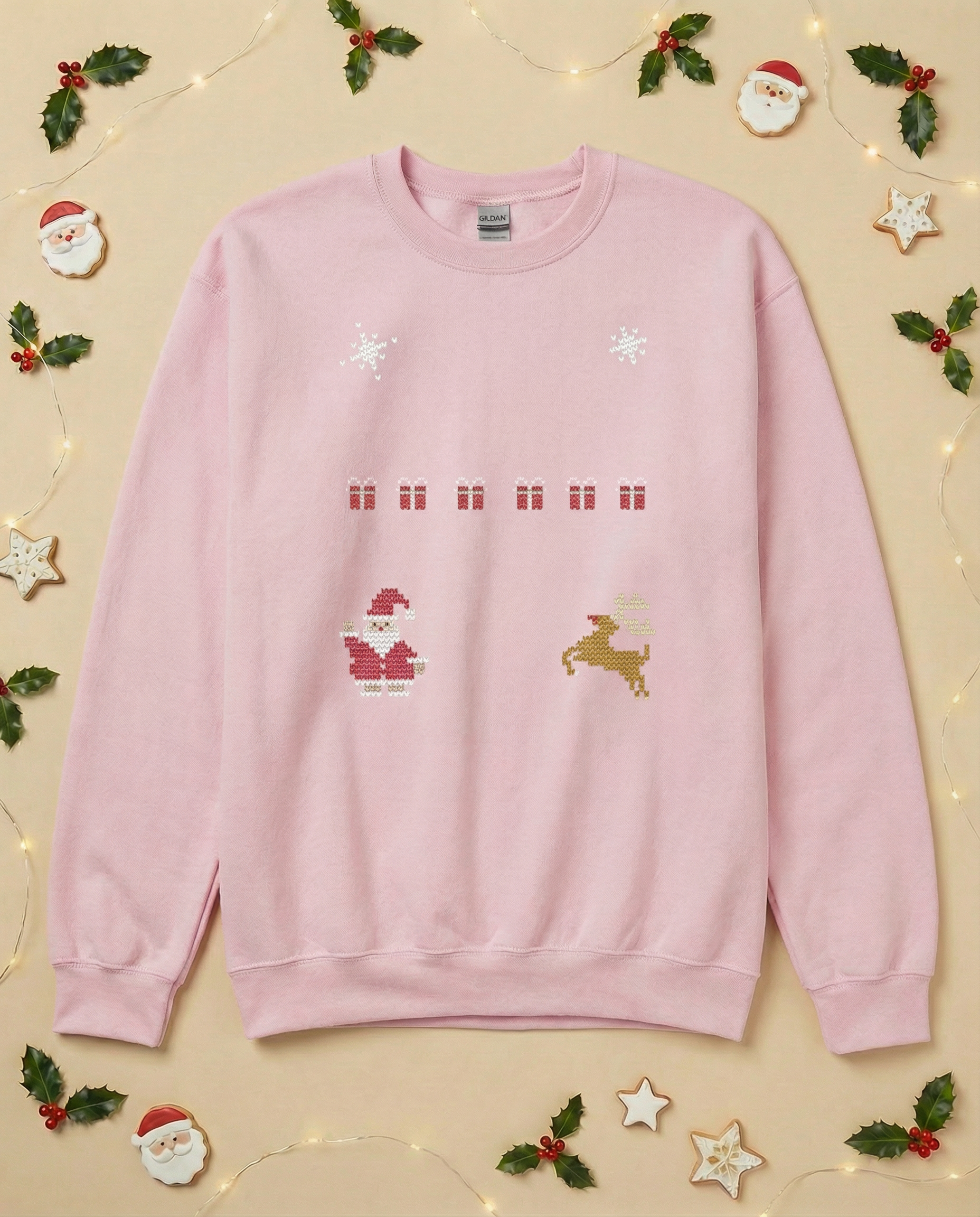 Custom Pet Holiday Sweatshirt - Santa Friends Knitted