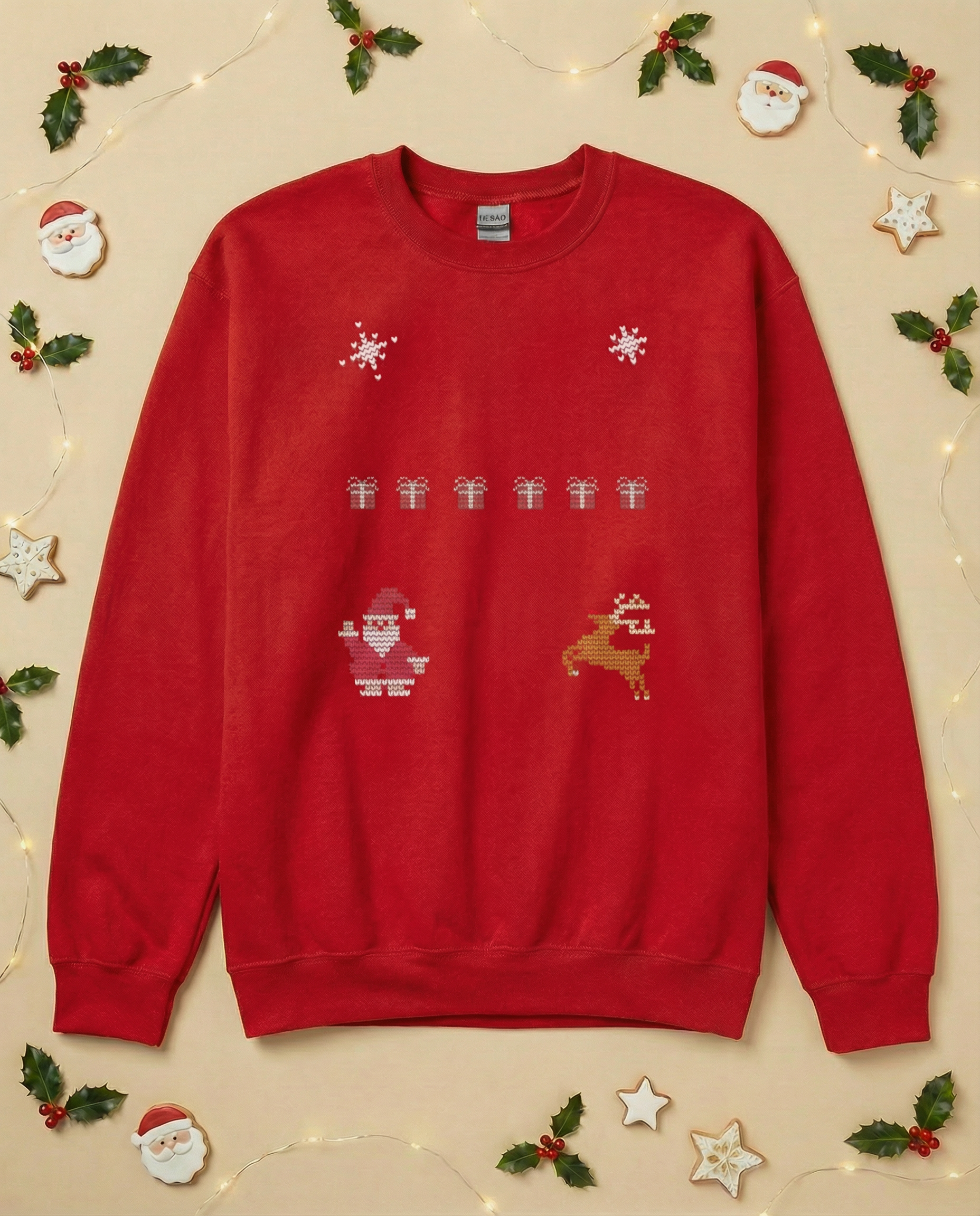 Custom Pet Holiday Sweatshirt - Santa Friends Knitted