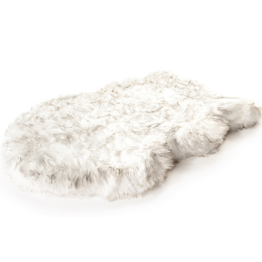 PupRug™ Faux Fur Orthopedic Dog Bed - Curve White with Brown Accents