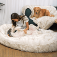 Load image into Gallery viewer, PupCloud™ Human-Size Dog Bed + Matching Waterproof Blanket Bundle - White with Brown Accents

