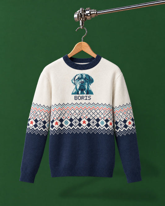 Custom Pet Knitted Holiday Sweater - Arctic Dream Blue