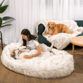 Load image into Gallery viewer, PupCloud™ Human-Size Dog Bed + Matching Waterproof Blanket Bundle - White with Brown Accents
