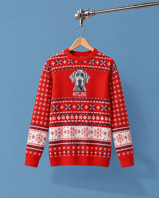 Custom Pet Knitted Holiday Sweater - Candy Cane Red