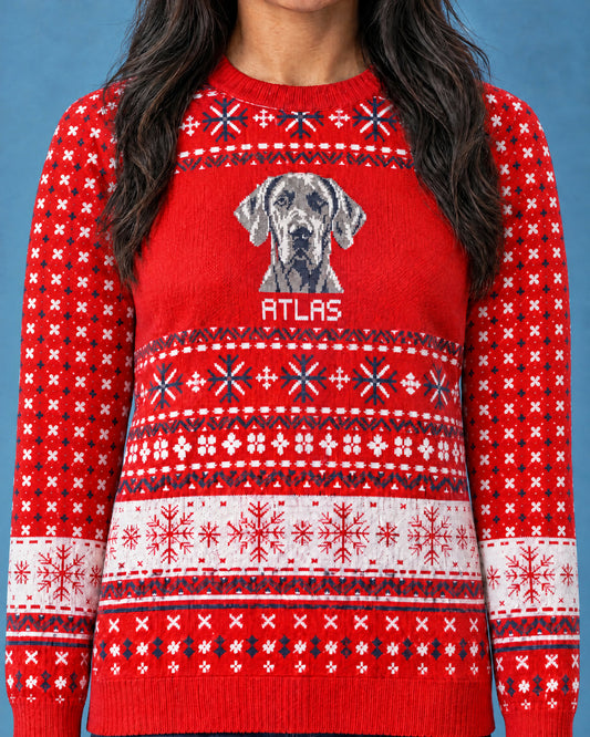 Custom Pet Knitted Holiday Sweater - Candy Cane Red