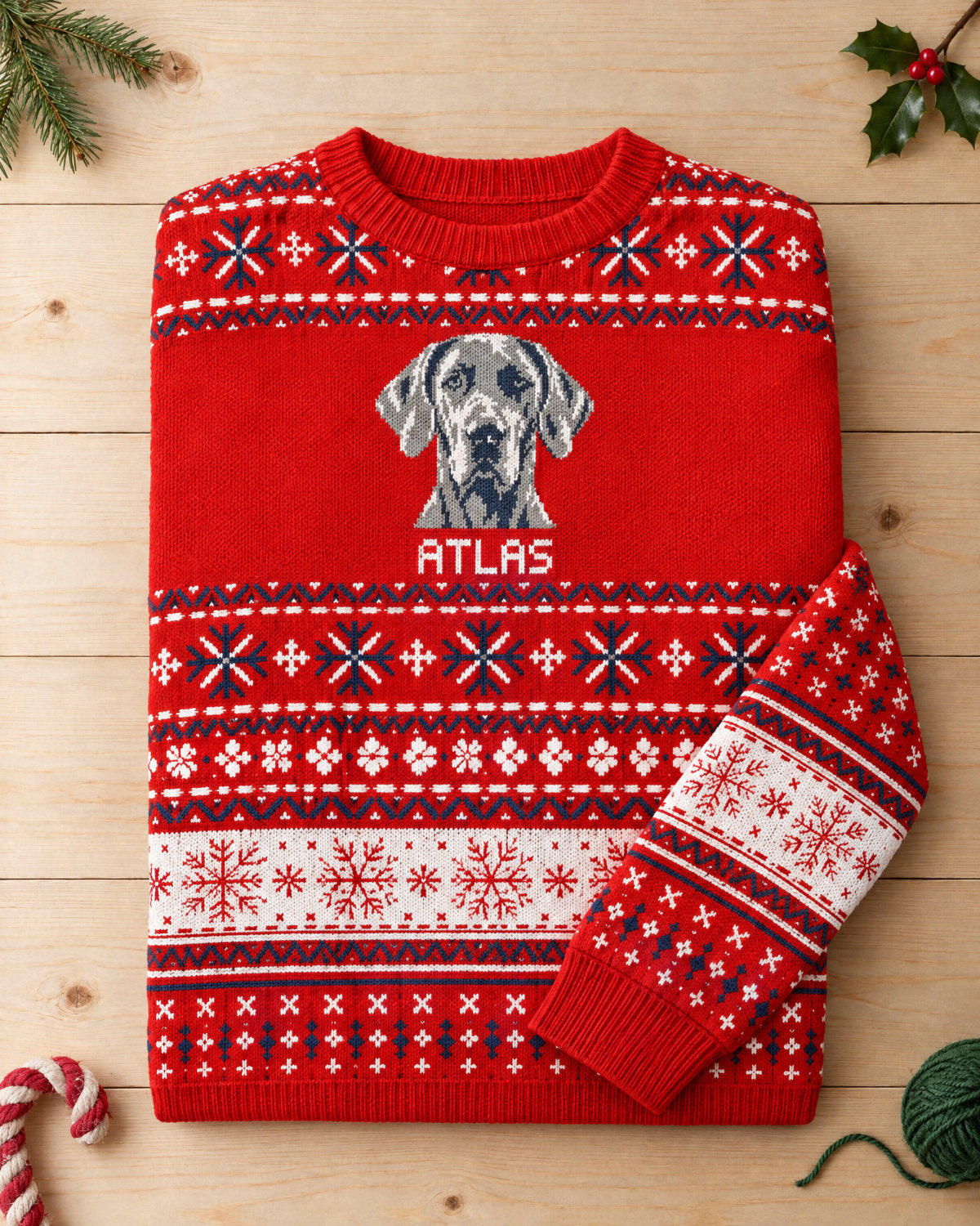 Custom Pet Knitted Holiday Sweater - Candy Cane Red
