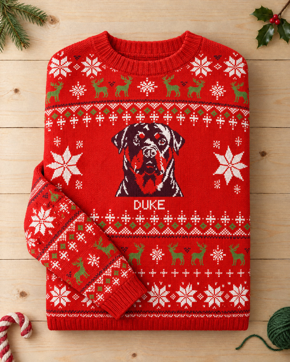 Custom Pet Knitted Holiday Sweater - Fireside Red