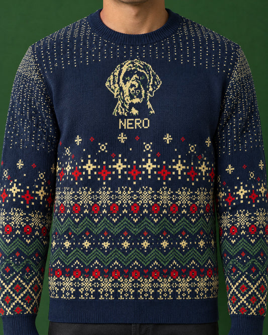 Custom Pet Holiday Sweater - Frosty Morning Blue