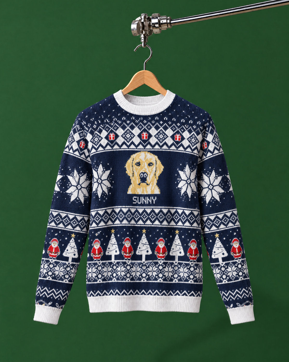Custom Pet Knitted Holiday Sweater - Snowflake Navy