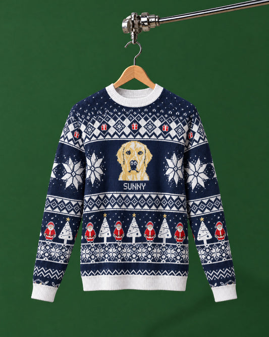 Custom Pet Knitted Holiday Sweater - Snowflake Navy