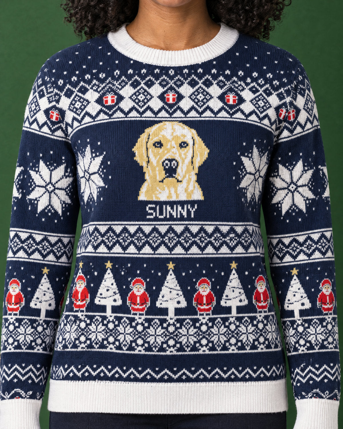 Custom Pet Knitted Holiday Sweater - Snowflake Navy