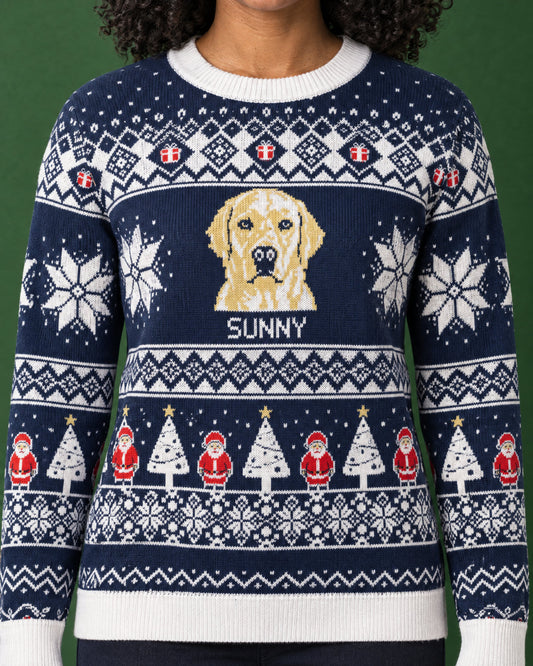Custom Pet Knitted Holiday Sweater - Snowflake Navy