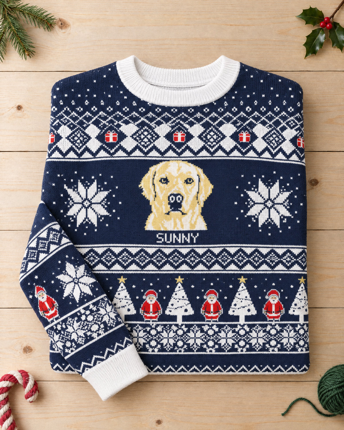 Custom Pet Knitted Holiday Sweater - Snowflake Navy