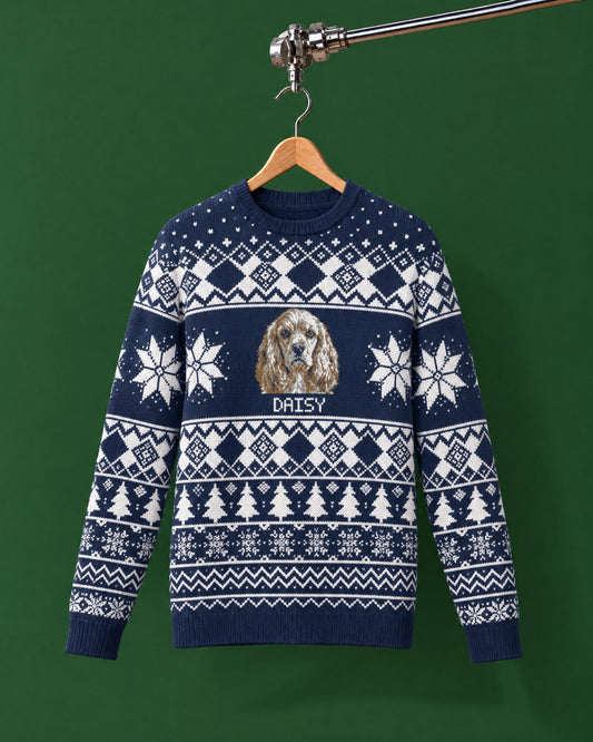 Custom Pet Photo Knitted Holiday Sweater - Winter Sky Blue