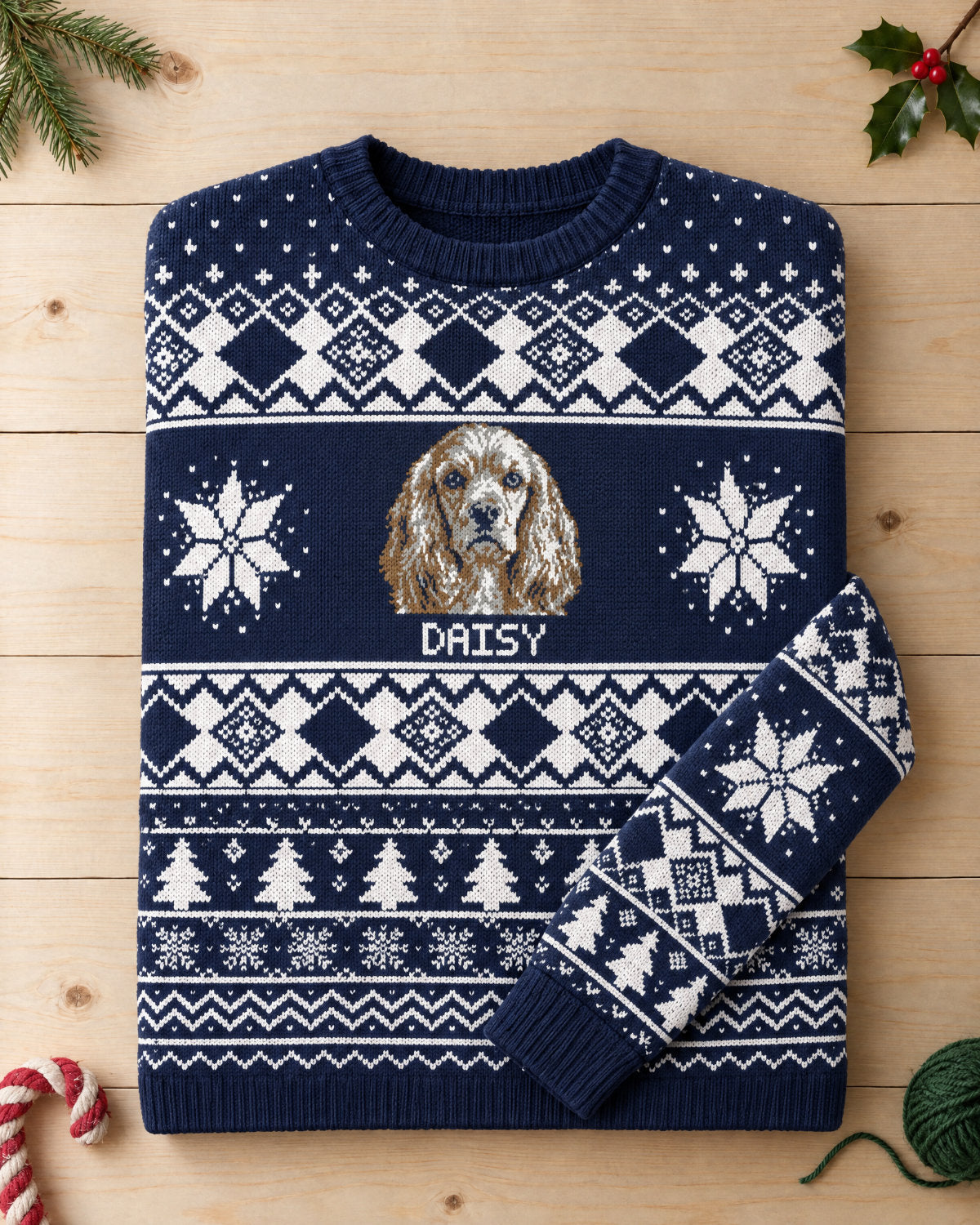 Custom Pet Photo Knitted Holiday Sweater - Winter Sky Blue