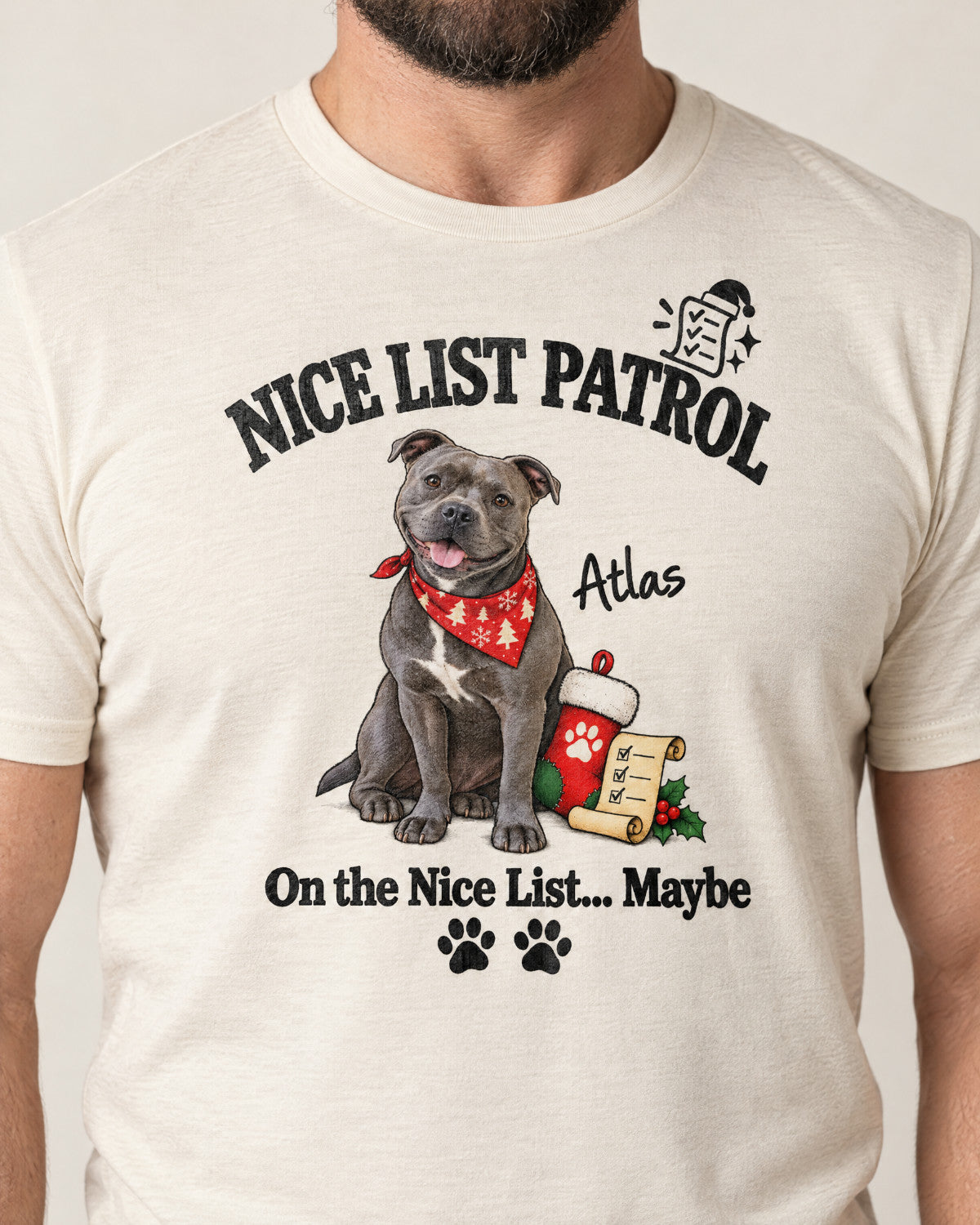 On the Nice List (Maybe) – Funny Custom Pet T-Shirt from Your Pet's Photo
