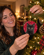 Black kitten on a personalized pet Christmas ornament