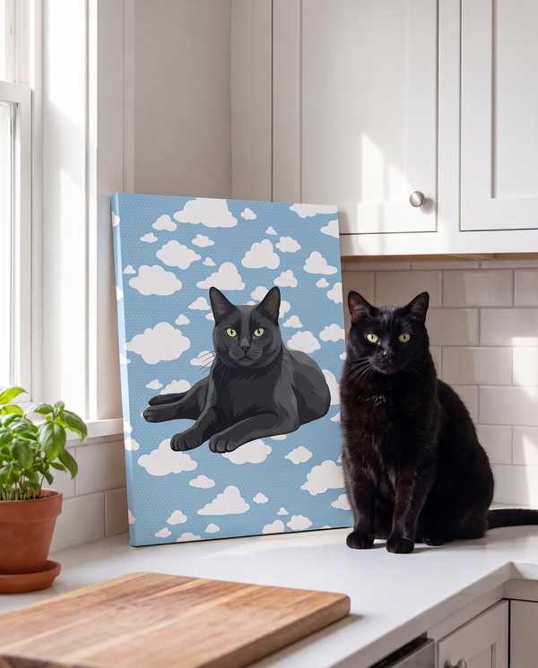 Black cat on a personalized wrapped canvas print