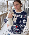 Load image into Gallery viewer, Custom Pet Knitted Holiday Sweater - Snowflake Navy | Alpha Paw
