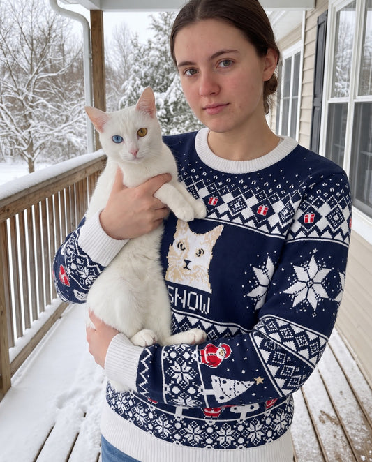 Custom Pet Knitted Holiday Sweater - Snowflake Navy | Alpha Paw