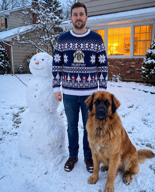 Custom Pet Knitted Holiday Sweater - Snowflake Navy | Alpha Paw