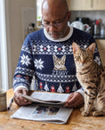 Load image into Gallery viewer, Custom Pet Knitted Holiday Sweater - Snowflake Navy | Alpha Paw

