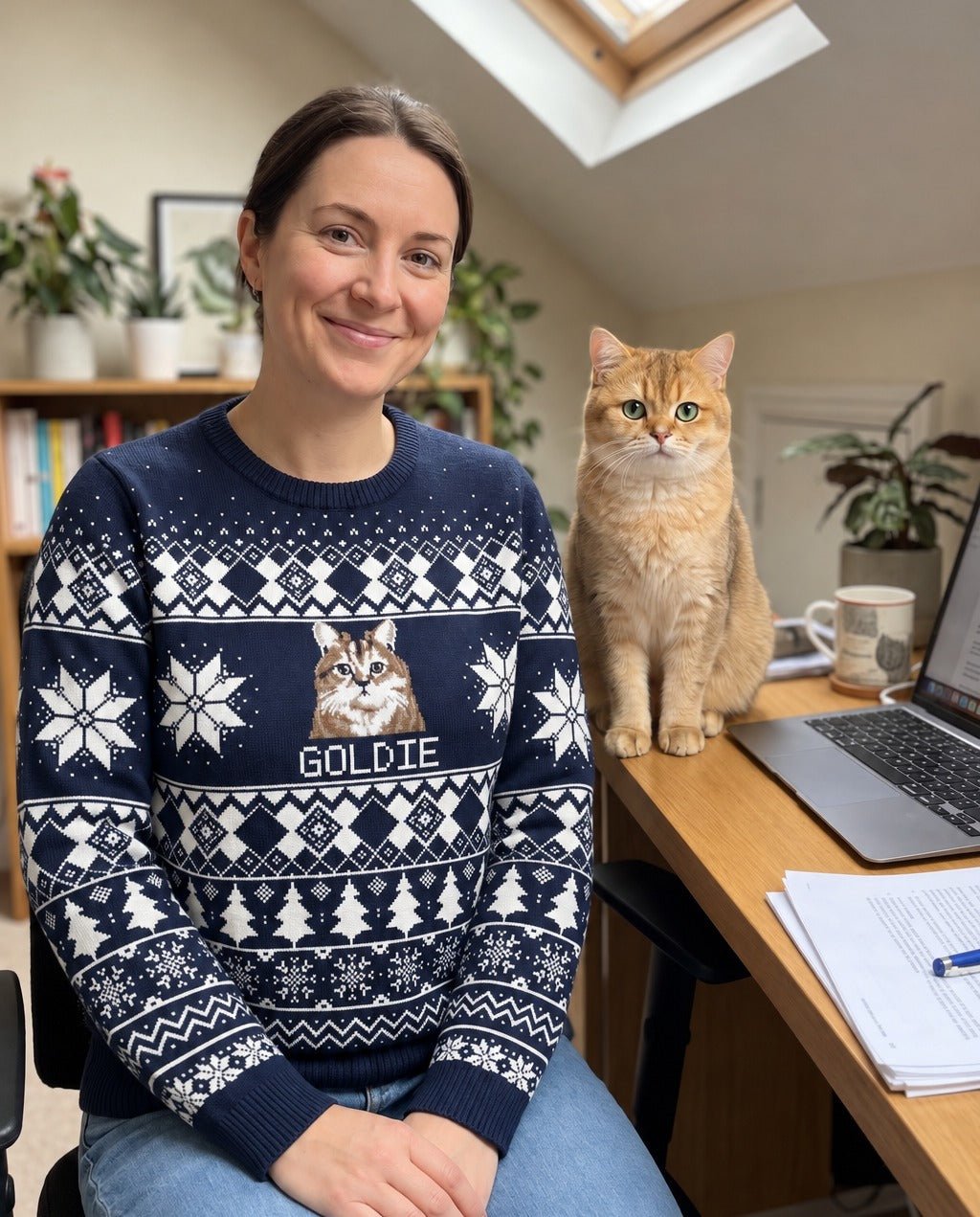 Custom Pet Knitted Holiday Sweater - Winter Sky Blue | Alpha Paw