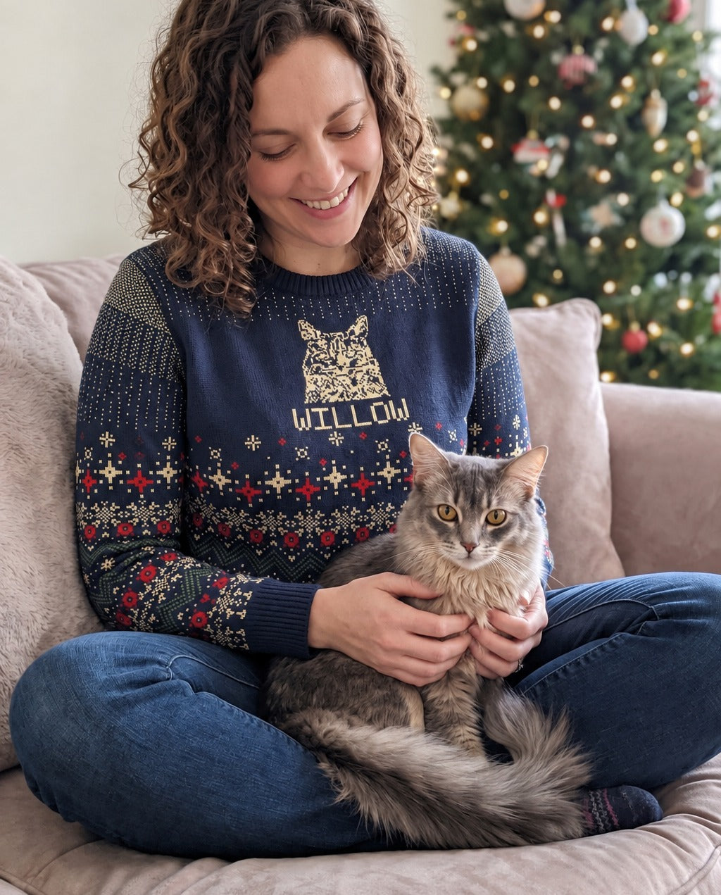 Custom Pet Holiday Sweater - Frosty Morning Blue | Alpha Paw