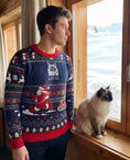 Load image into Gallery viewer, Custom Pet Knitted Holiday Sweater - Santa's Sleigh Blue | Alpha Paw
