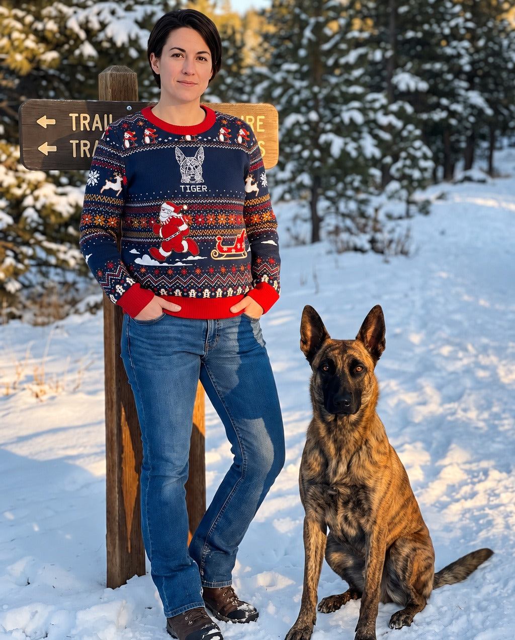 Custom Pet Knitted Holiday Sweater - Santa's Sleigh Blue | Alpha Paw