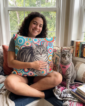 Grey tabby cat on a personalized pet couch pillow