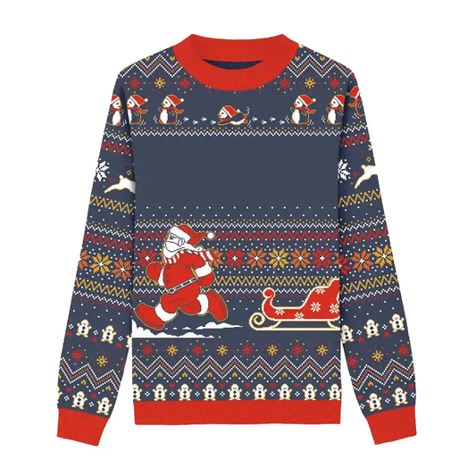Custom Pet Knitted Holiday Sweater - Santa's Sleigh Blue