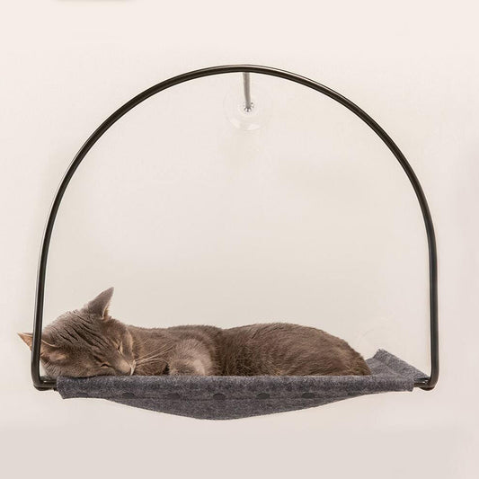 A cat asleep in the Cloud Nine window hammock