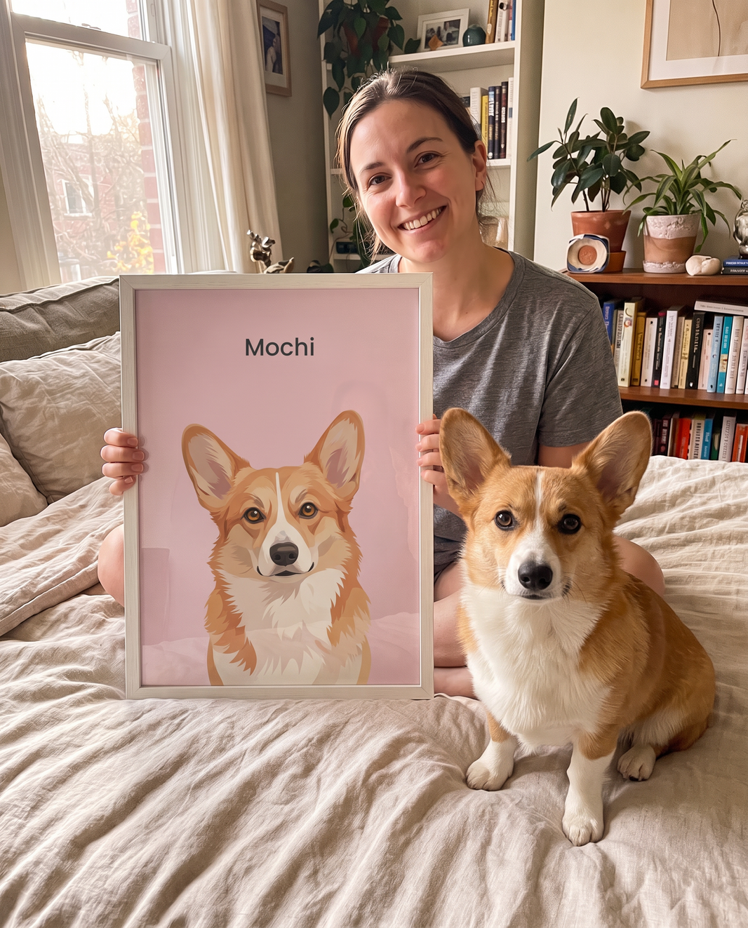 Corgi as a framed modern pet portrait