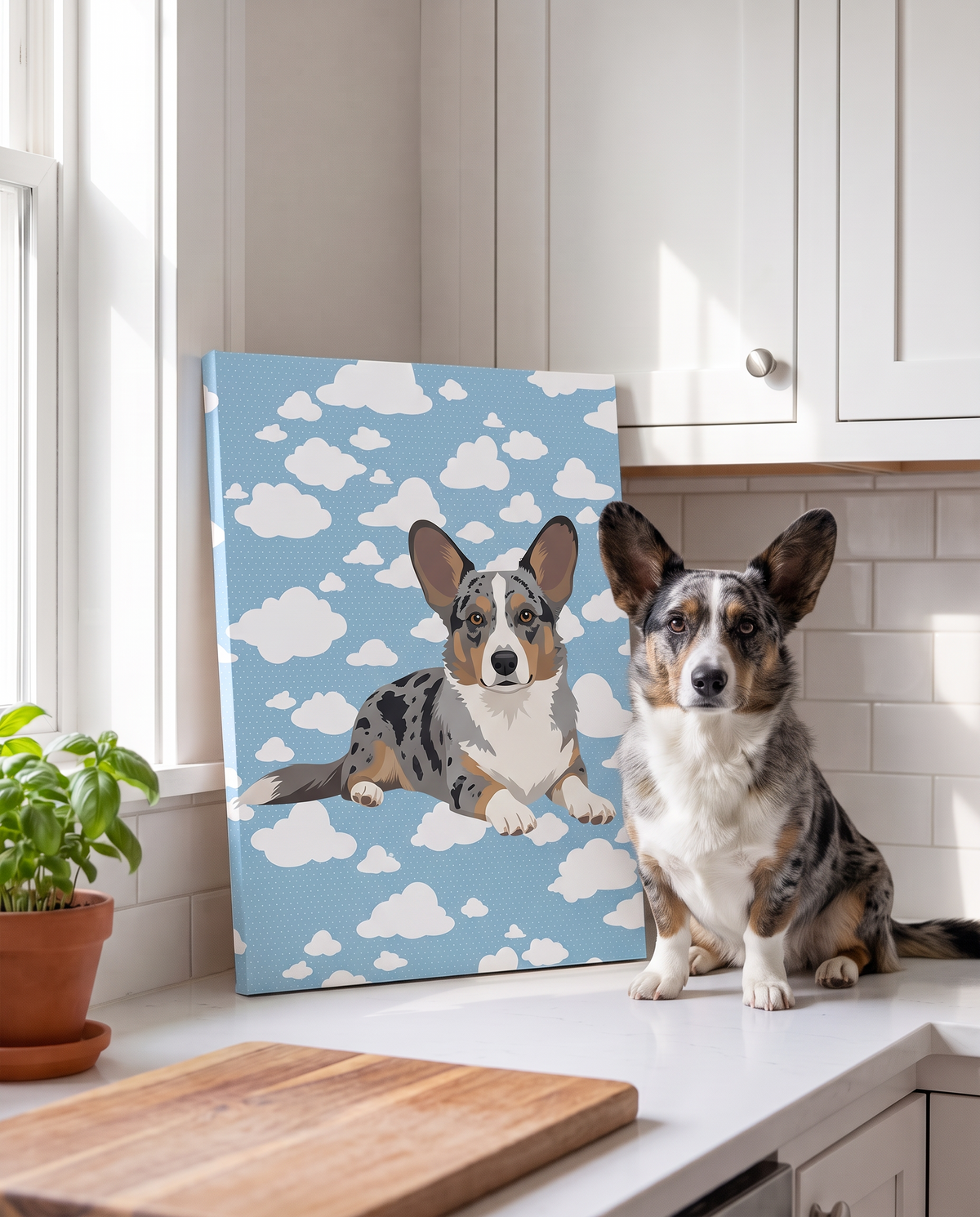 Blue merle Cardigan corgi on a personalized wrapped canvas print