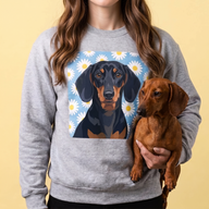 Dachshund on a personalized pet photo crewneck sweatshirt