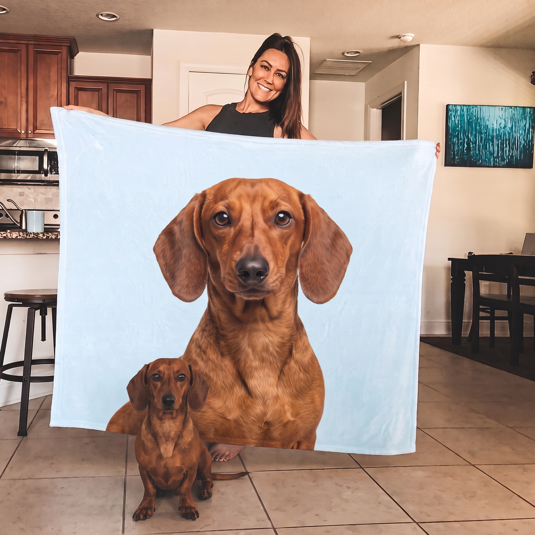 Dachshund on a personalized photo fleece blanket